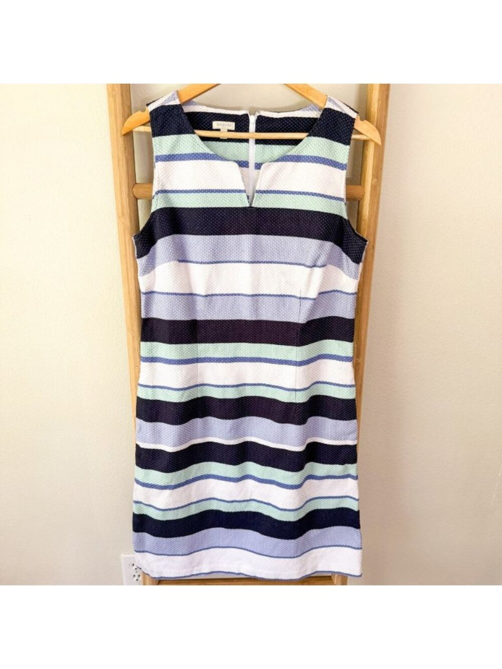 Talbots Striped Textured Sheath Dress Blue Purple Mint White Sleeveless Size 12